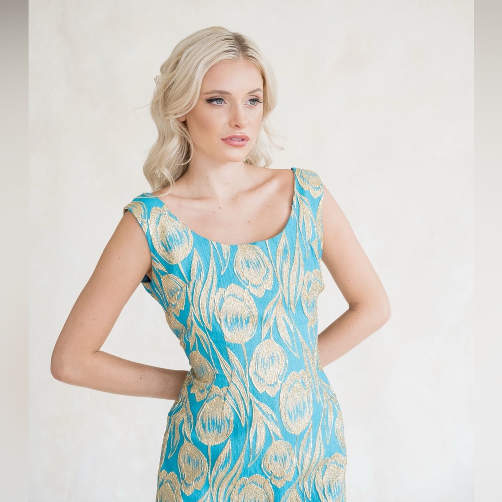 Aqua Tulip Brocade Dress
